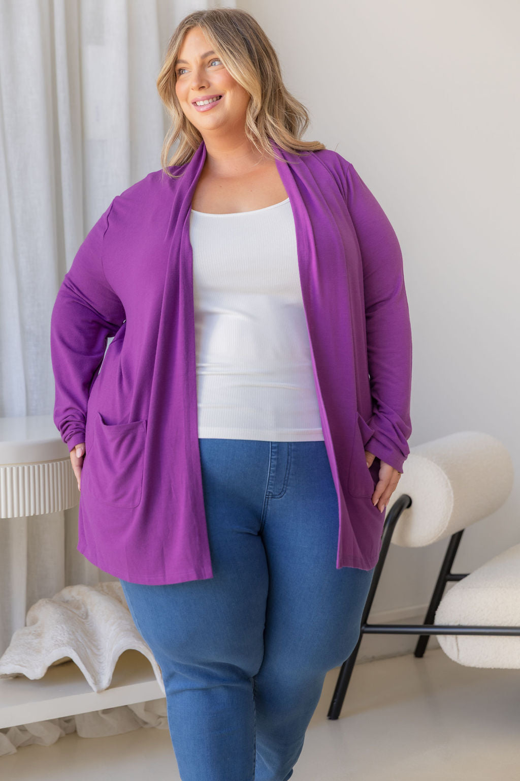 Jane Cardi Short Length in Purple