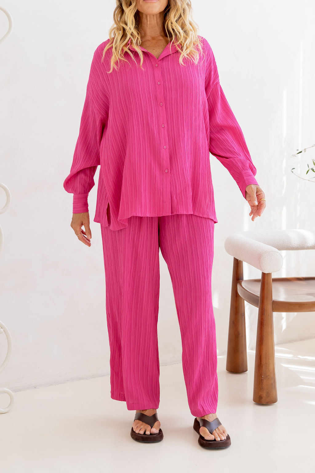 Gina Pant in Textured Hot Pink