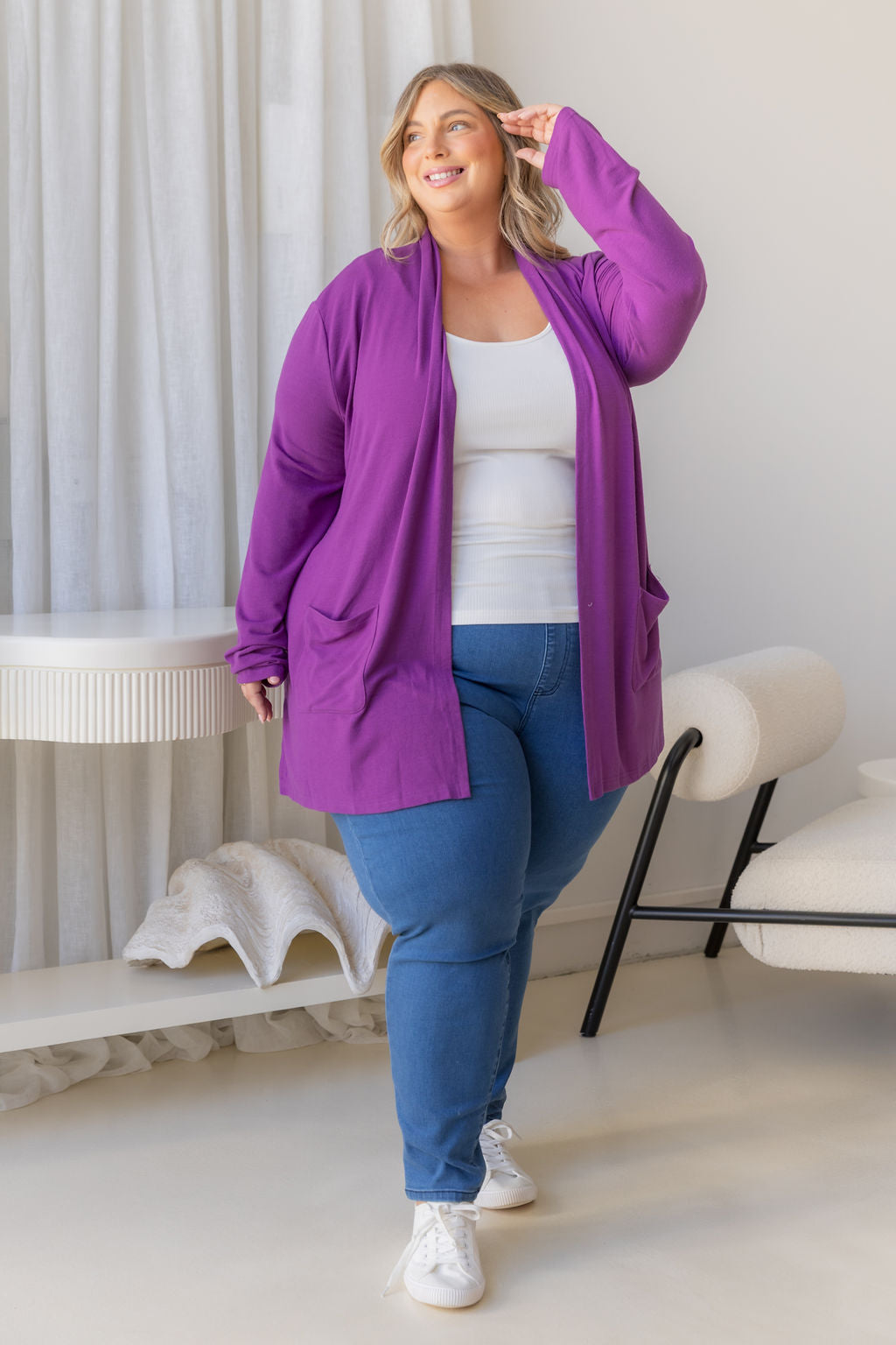 Jane Cardi Short Length in Purple