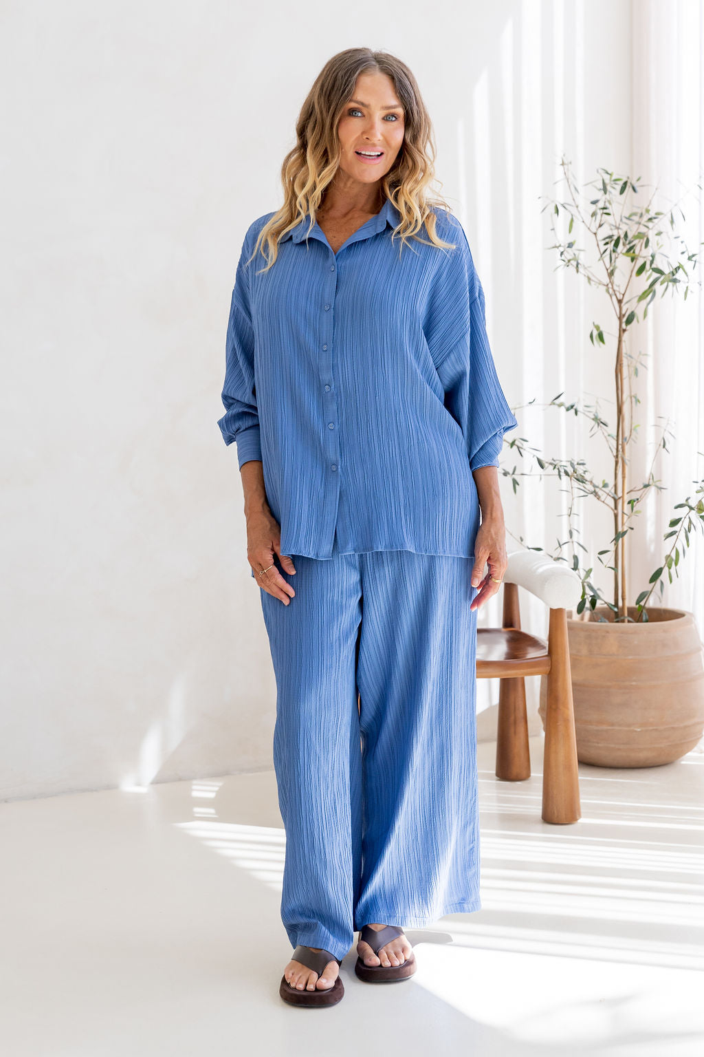 Camille Shirt in Textured Denim Blue