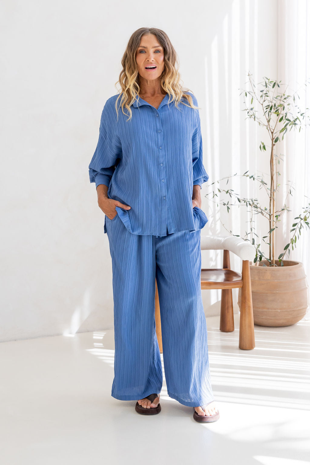 Gina Pant in Textured Denim Blue