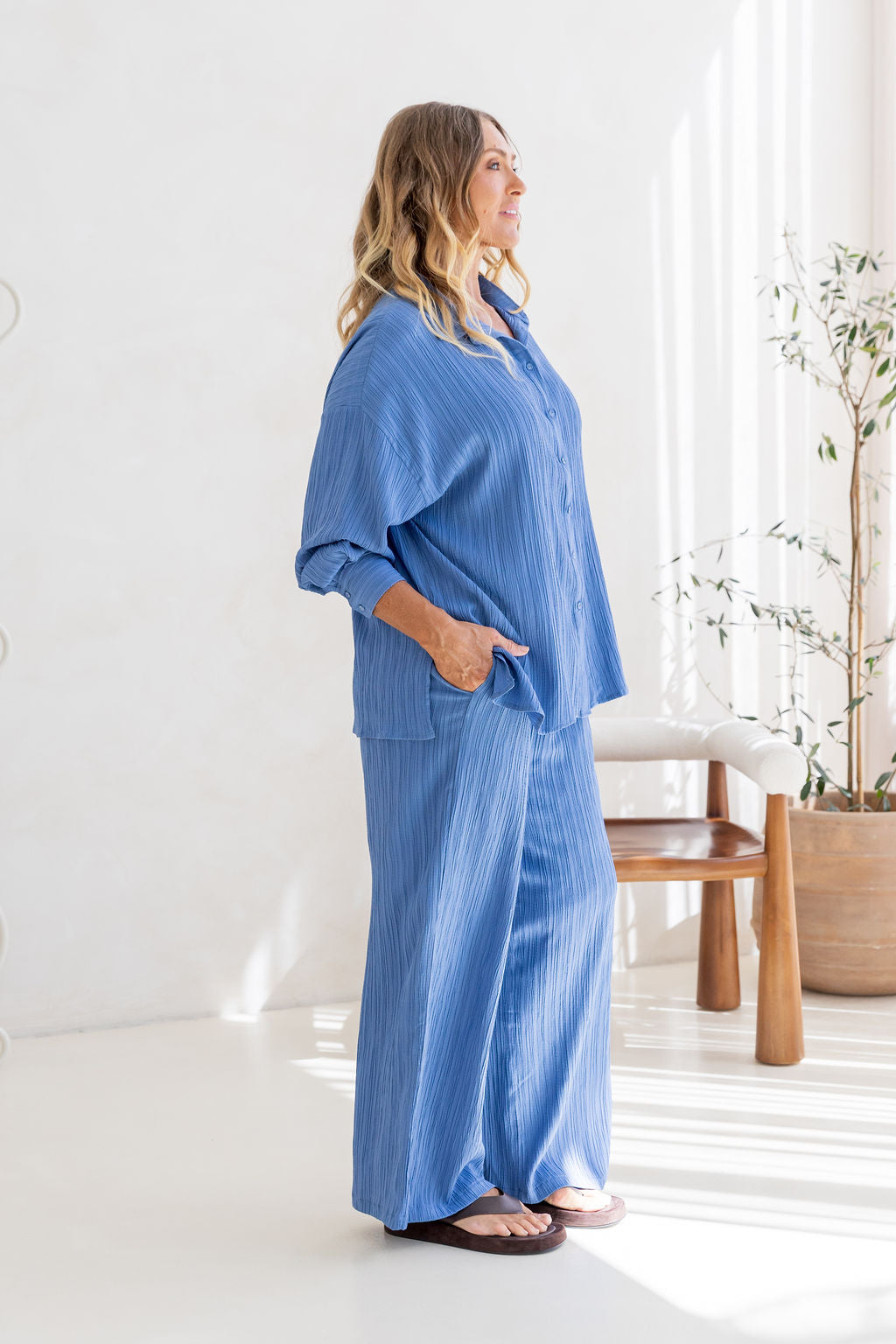 Camille Shirt in Textured Denim Blue