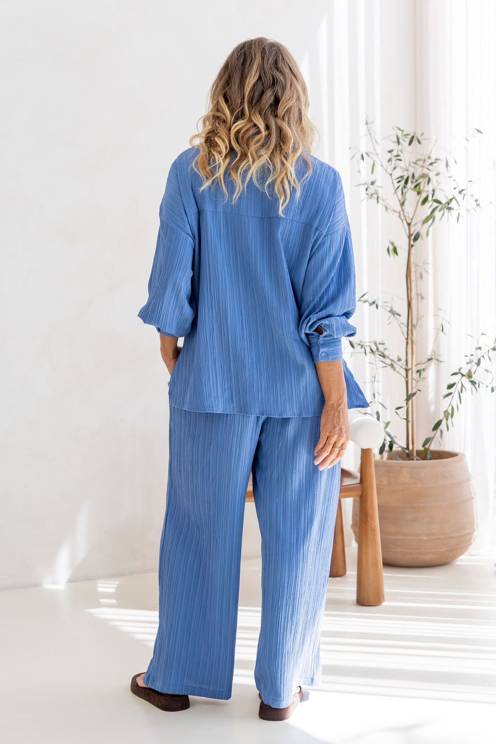 Gina Pant in Textured Denim Blue