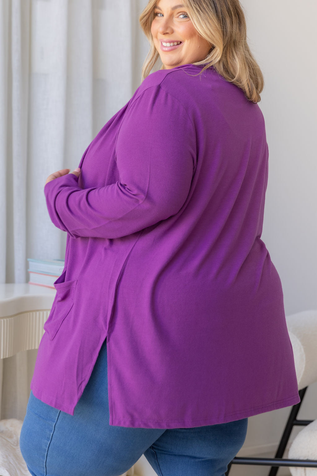 Jane Cardi Short Length in Purple