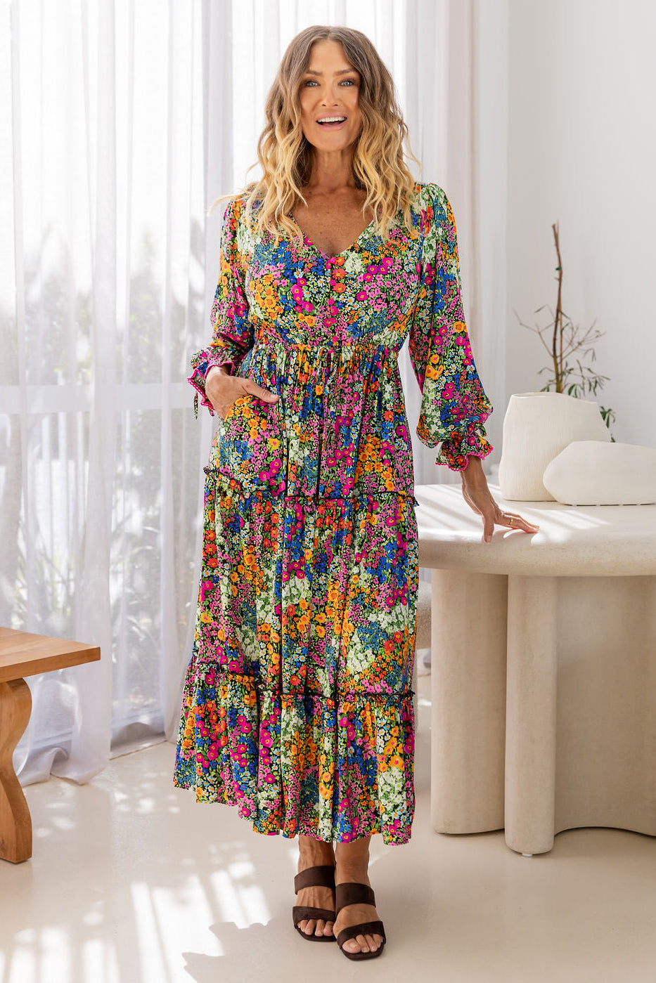 Cici Maxi Dress in Flower Field Dawn