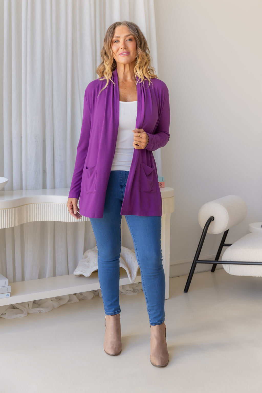 Jane Cardi Short Length in Purple