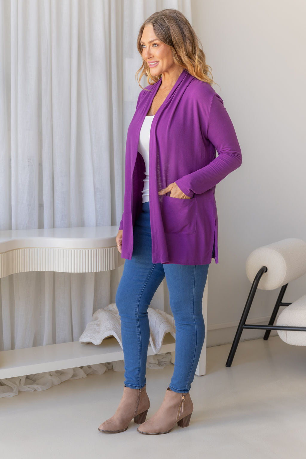Jane Cardi Short Length in Purple