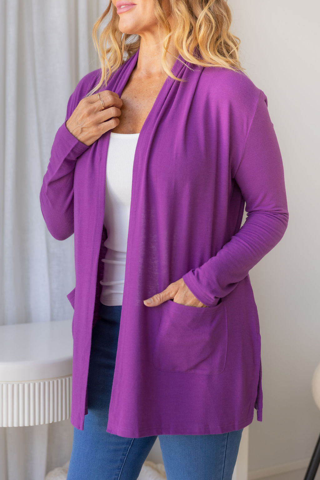 Jane Cardi Short Length in Purple
