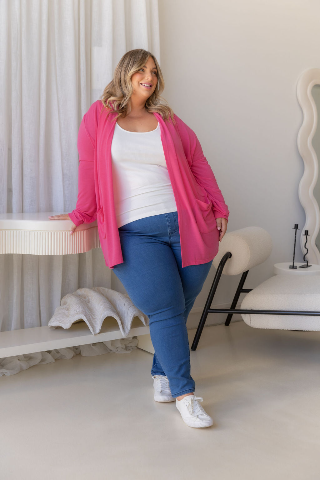 Jane Cardi Short Length in Hot Pink