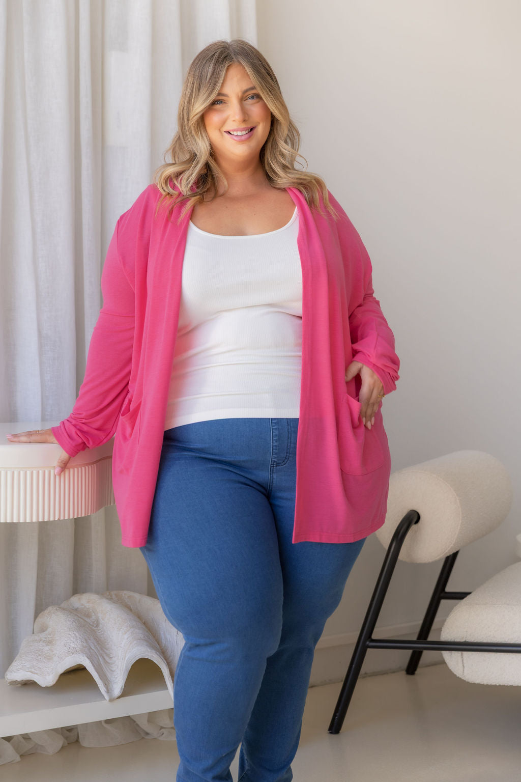 Jane Cardi Short Length in Hot Pink
