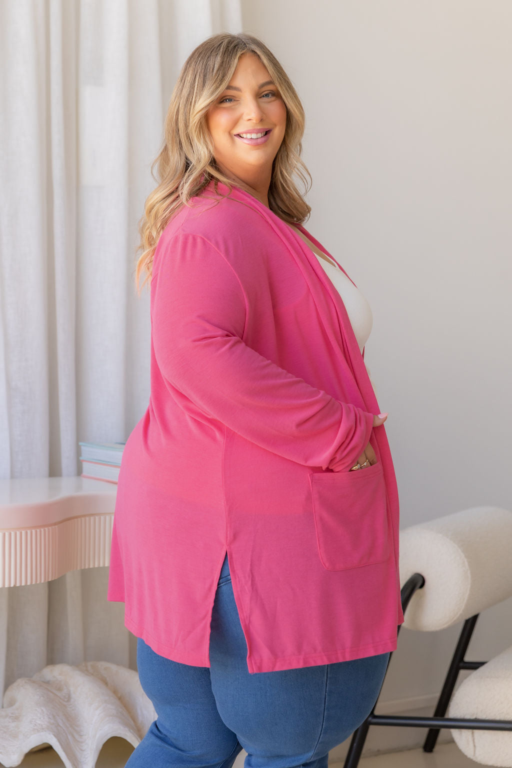 Jane Cardi Short Length in Hot Pink