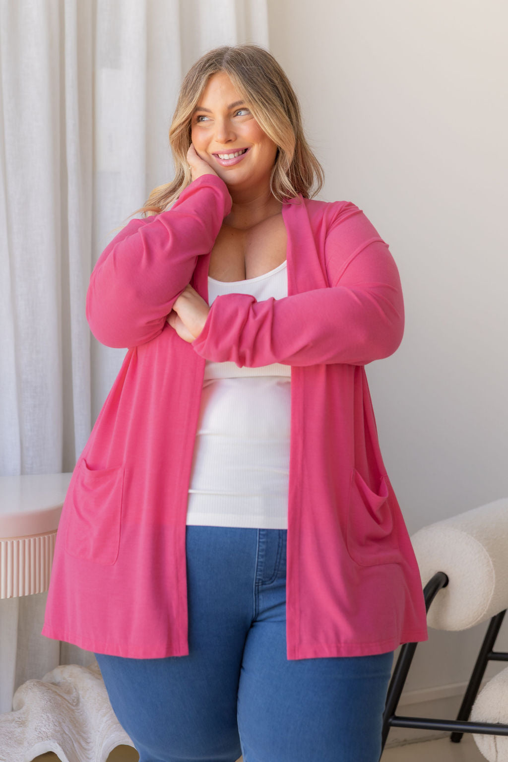Jane Cardi Short Length in Hot Pink