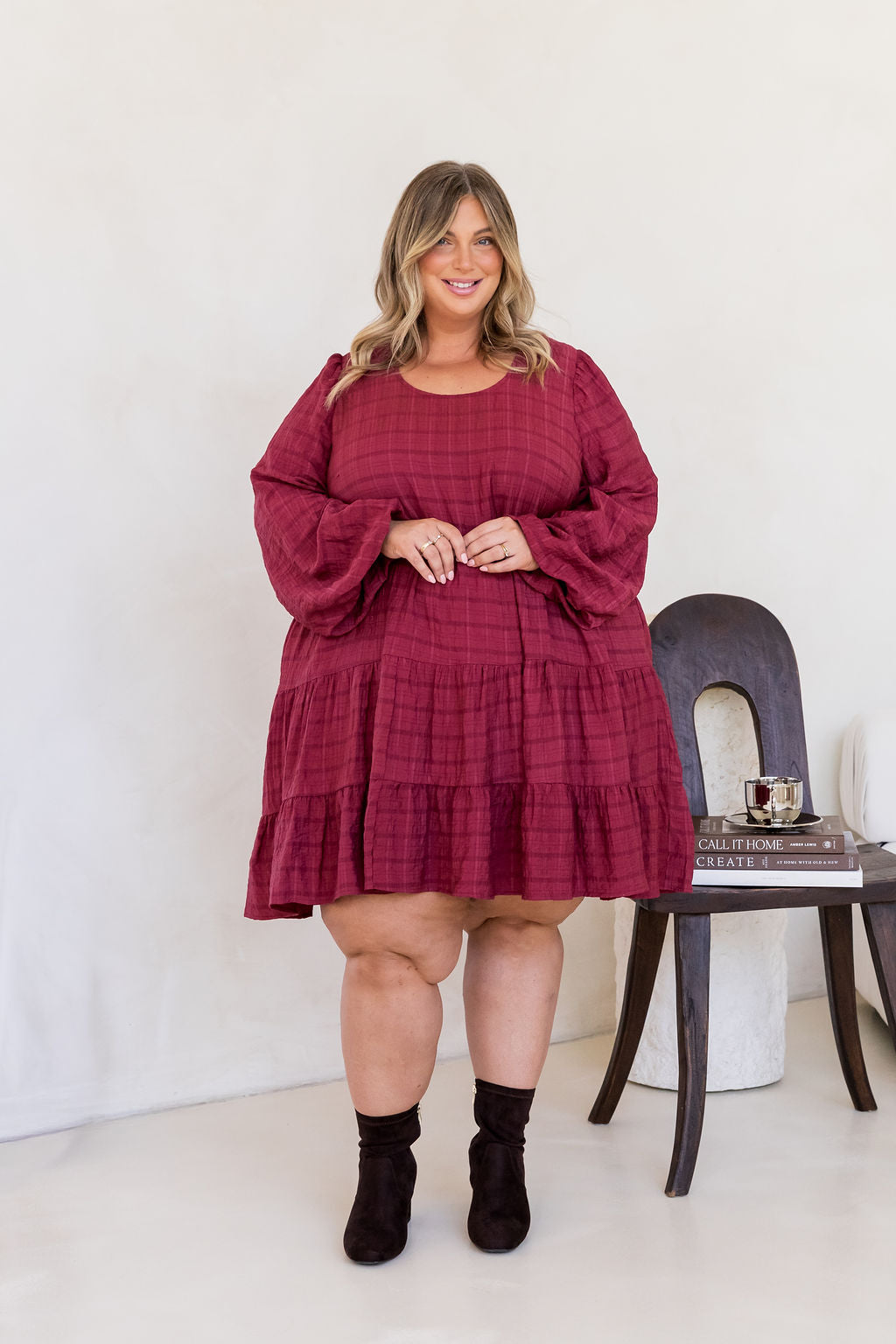 Long Sleeve Greta Dress in Wine
