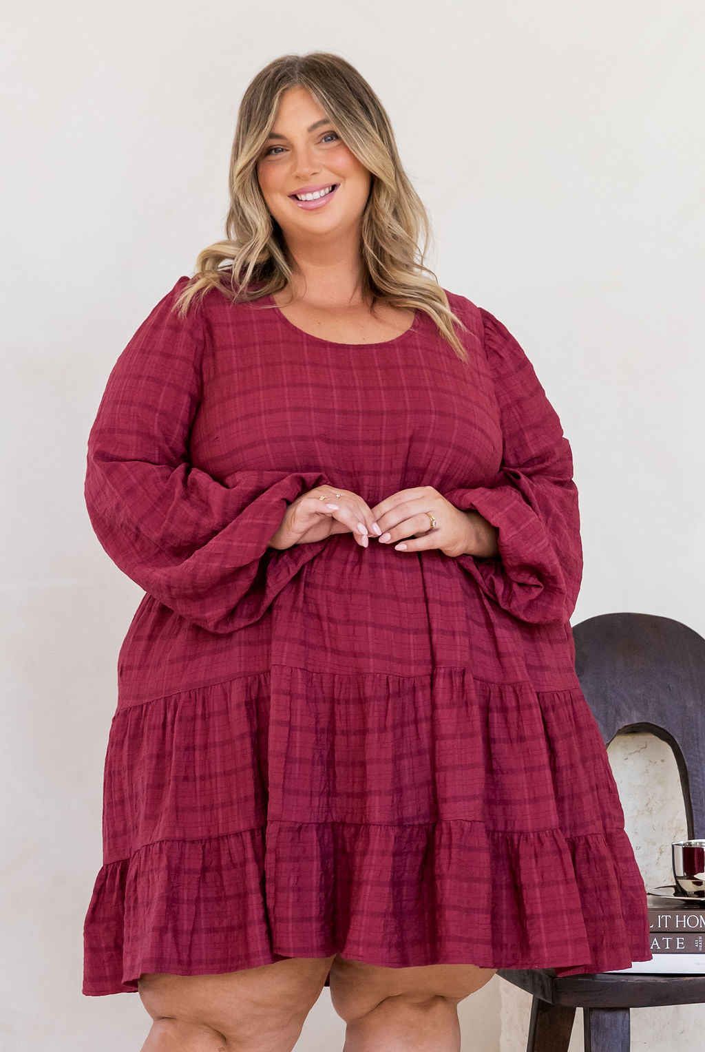 Long Sleeve Greta Dress in Wine