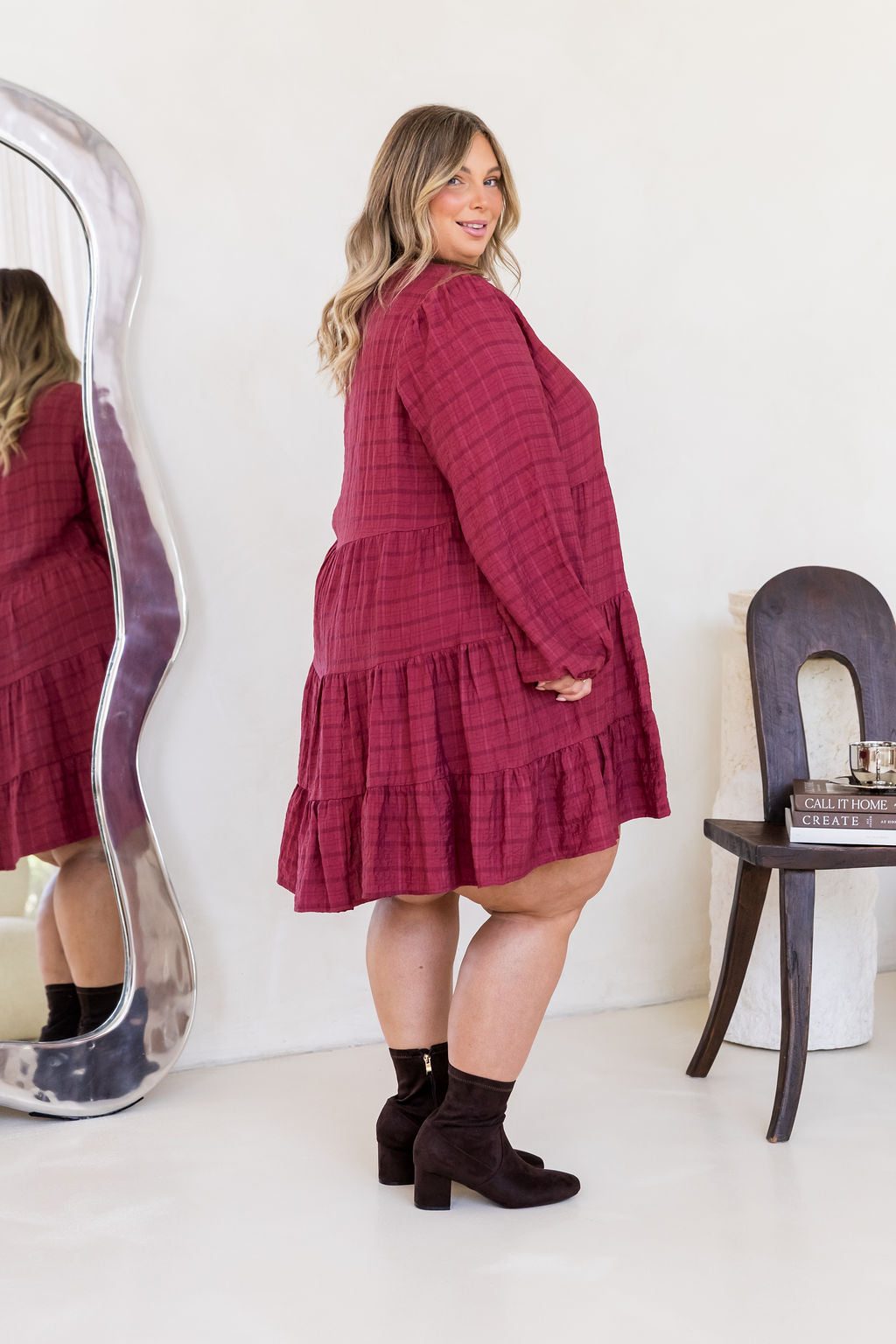 Long Sleeve Greta Dress in Wine
