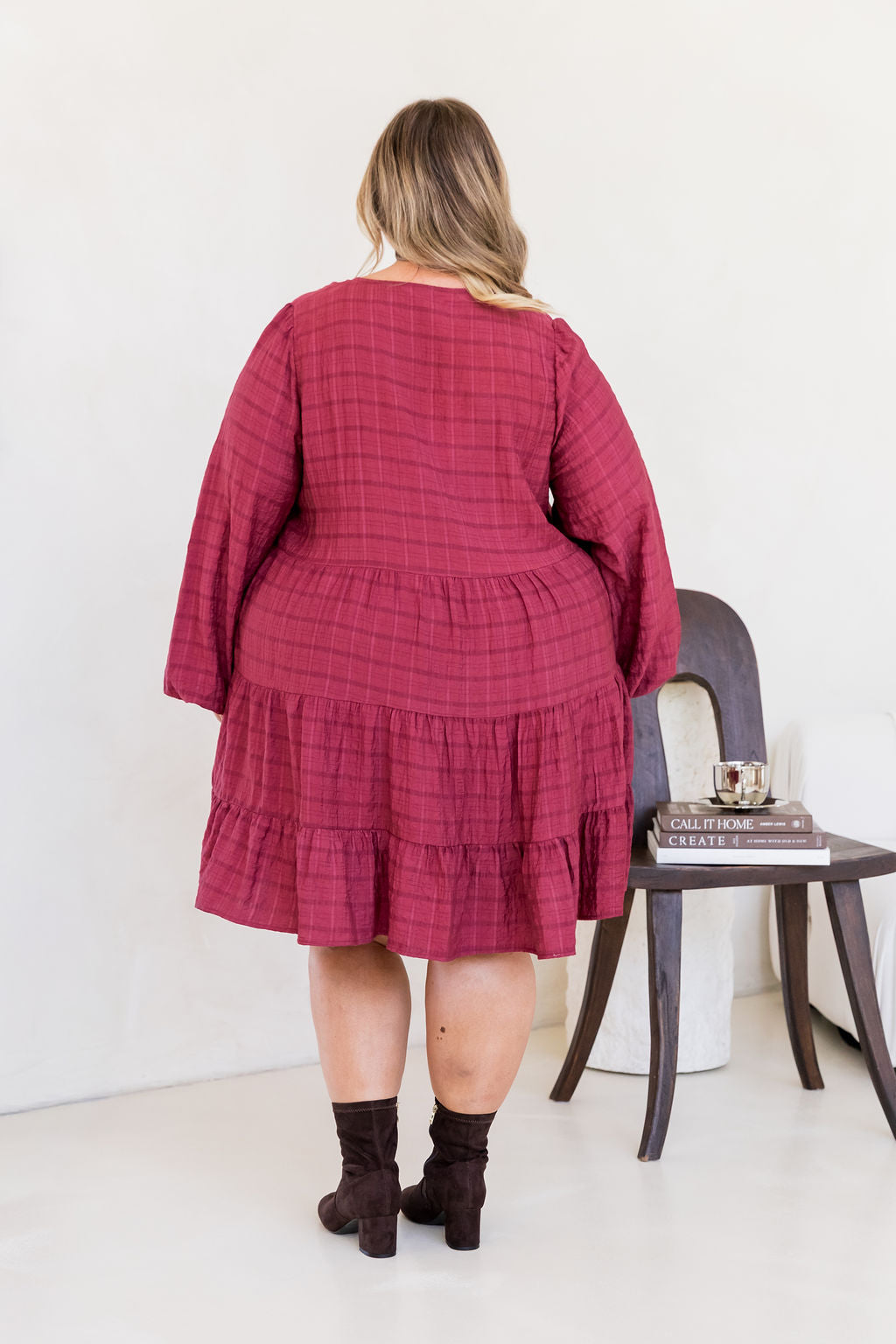 Long Sleeve Greta Dress in Wine
