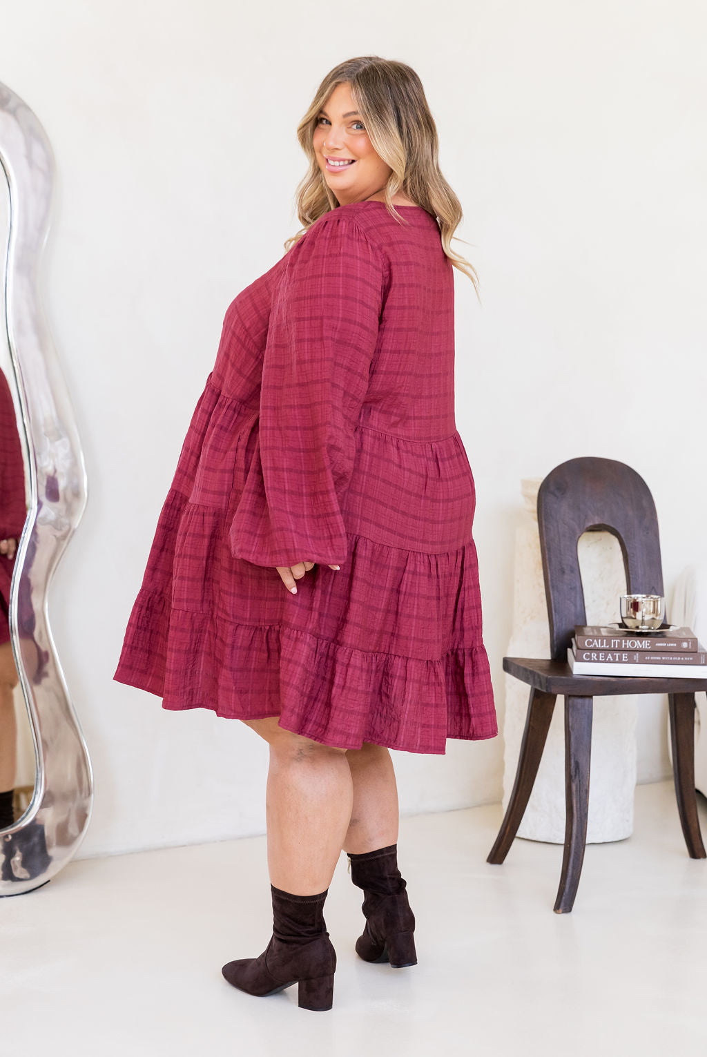 Long Sleeve Greta Dress in Wine