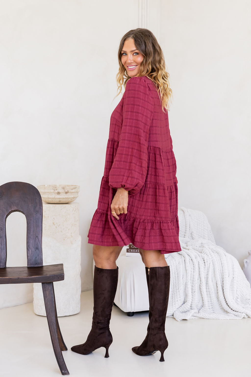 greta long sleeve dress Long Sleeve Greta Dress in Wine – Proud Poppy Clothing