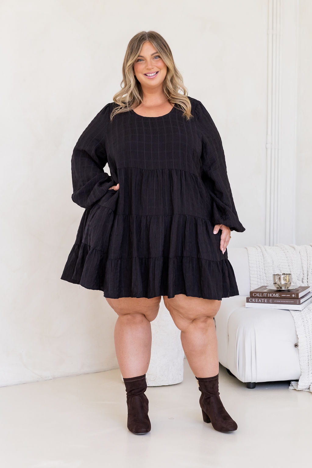 Long Sleeve Greta Dress in Black
