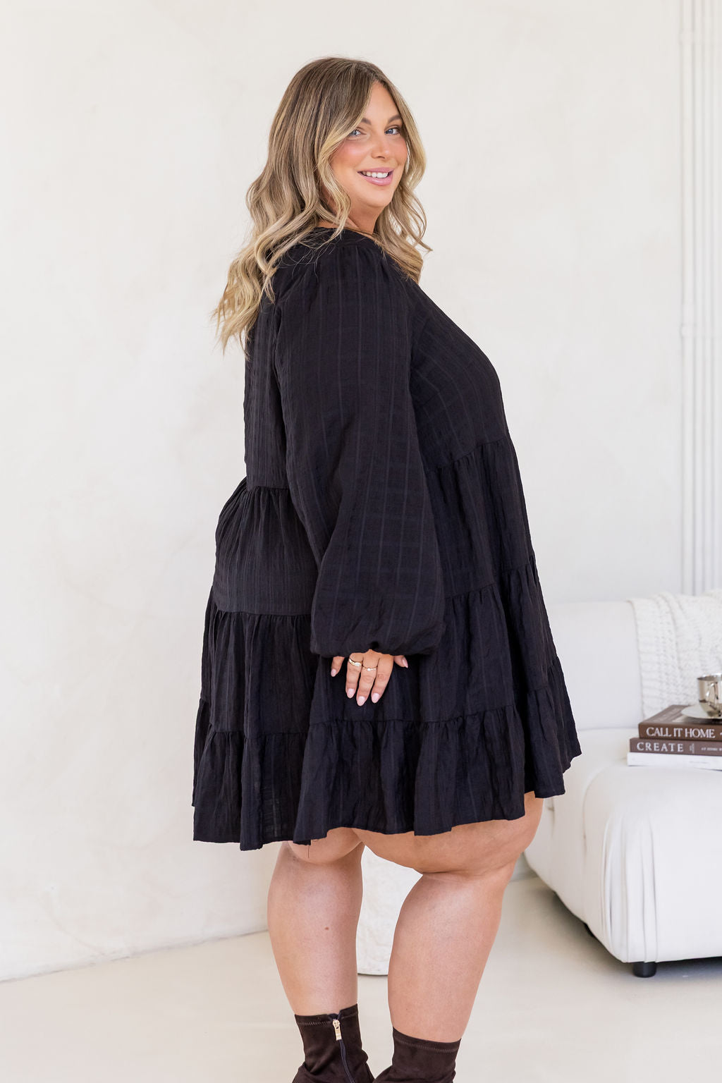 Long Sleeve Greta Dress in Black