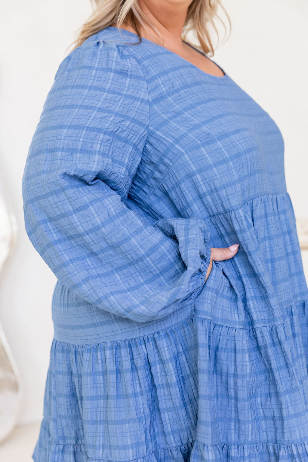 Long Sleeve Greta Dress in Denim Blue