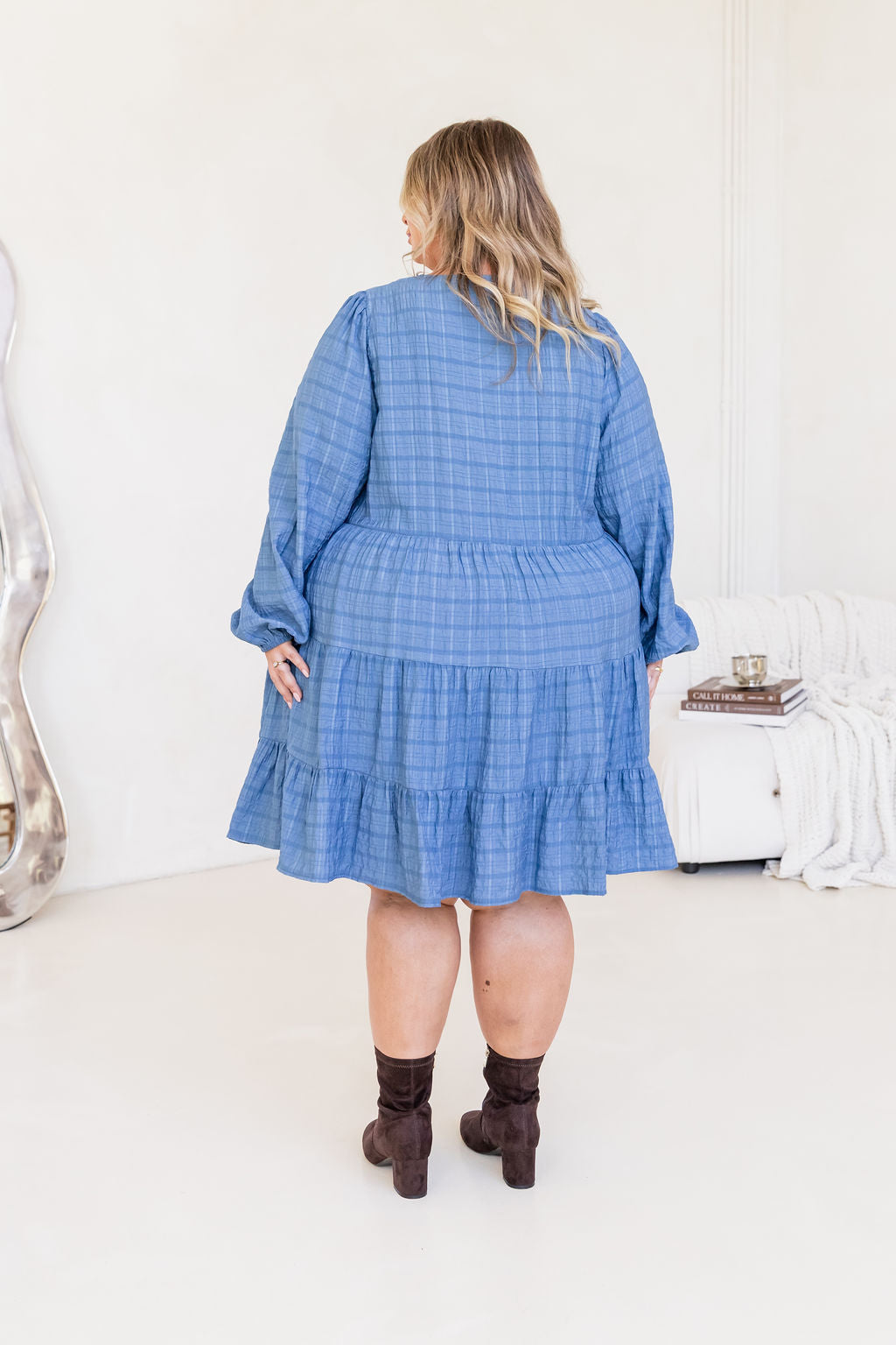 Long Sleeve Greta Dress in Denim Blue