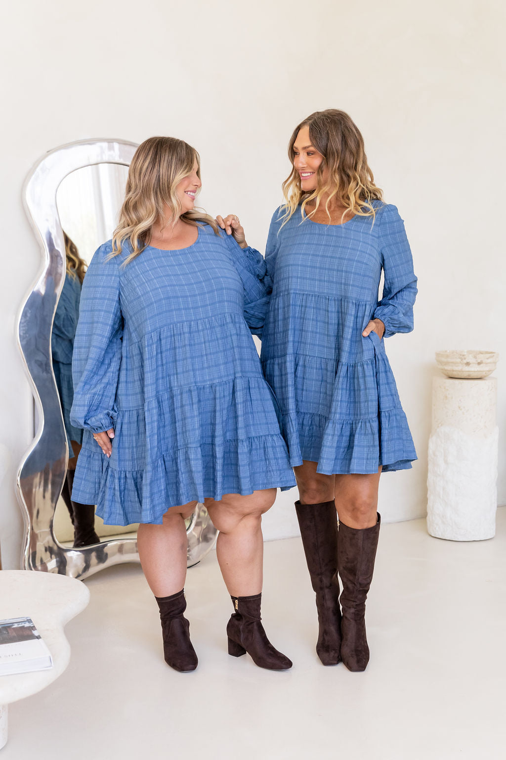 Long Sleeve Greta Dress in Denim Blue