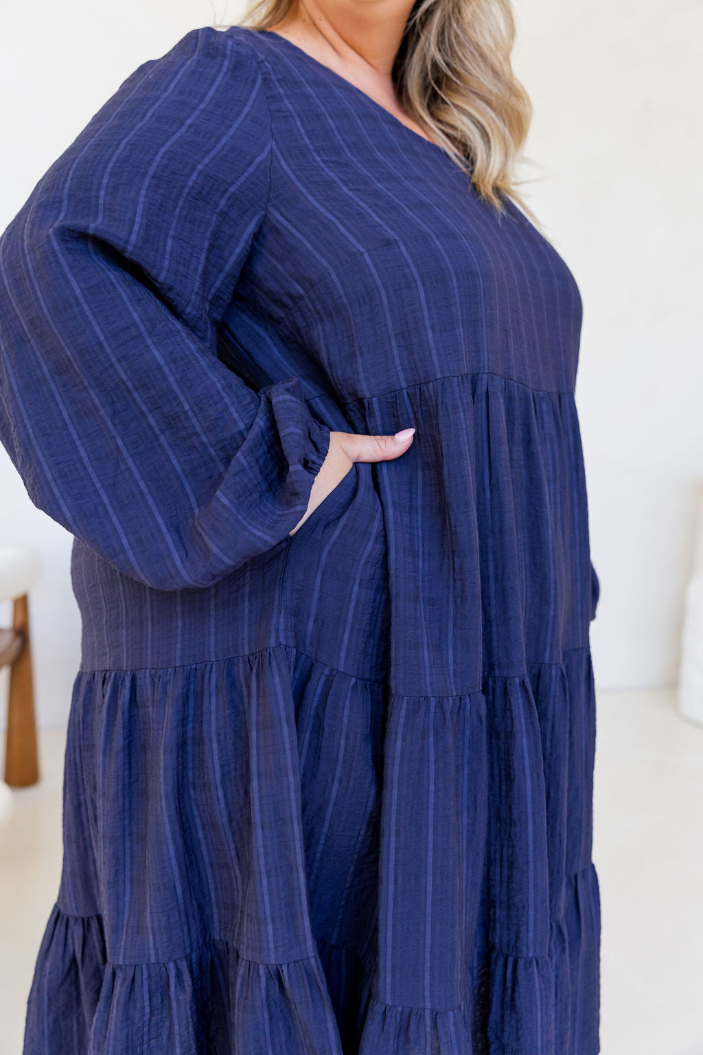 Long Sleeve Greta Midi Dress in Navy