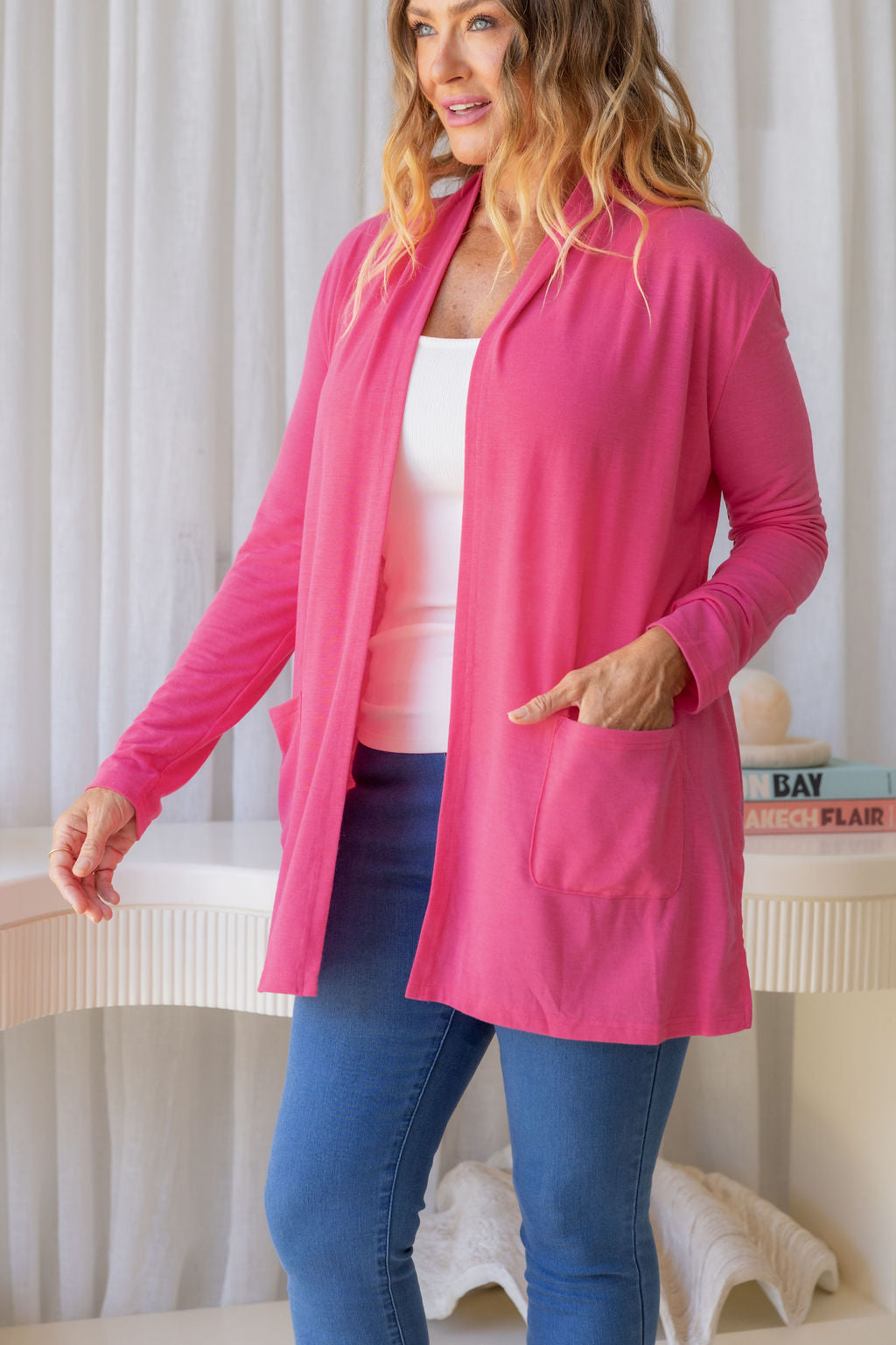 Jane Cardi Short Length in Hot Pink