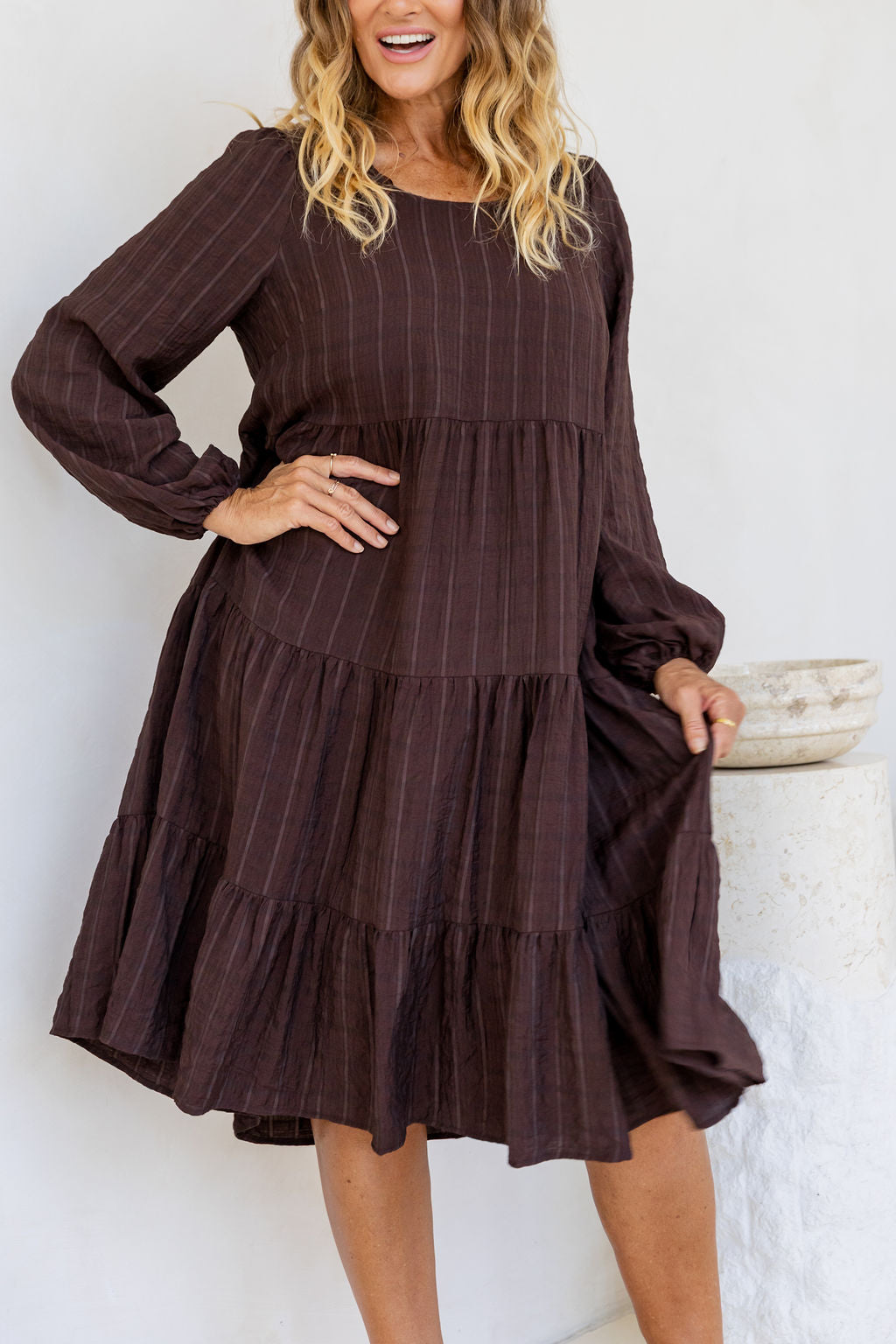 Long Sleeve Greta Midi Dress in Chocolate