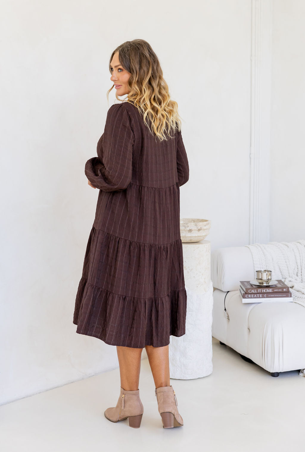 Long Sleeve Greta Midi Dress in Chocolate