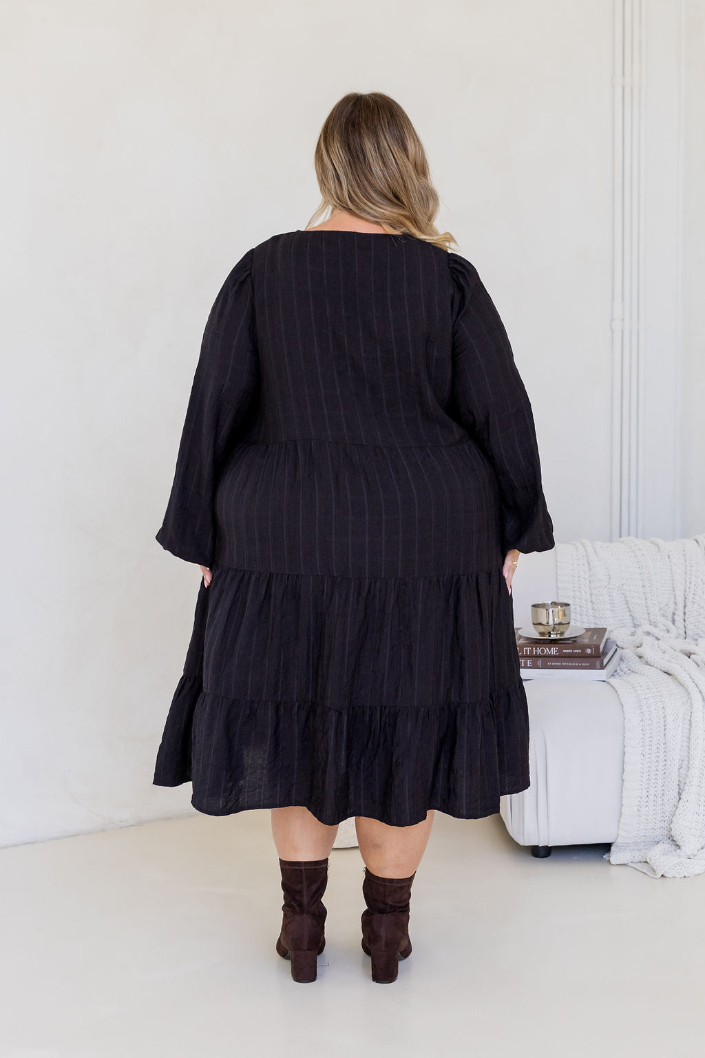 Long Sleeve Greta Midi Dress in Black