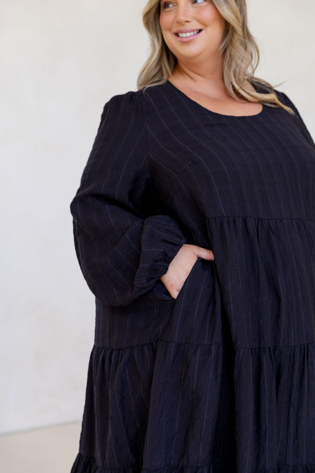 Long Sleeve Greta Midi Dress in Black