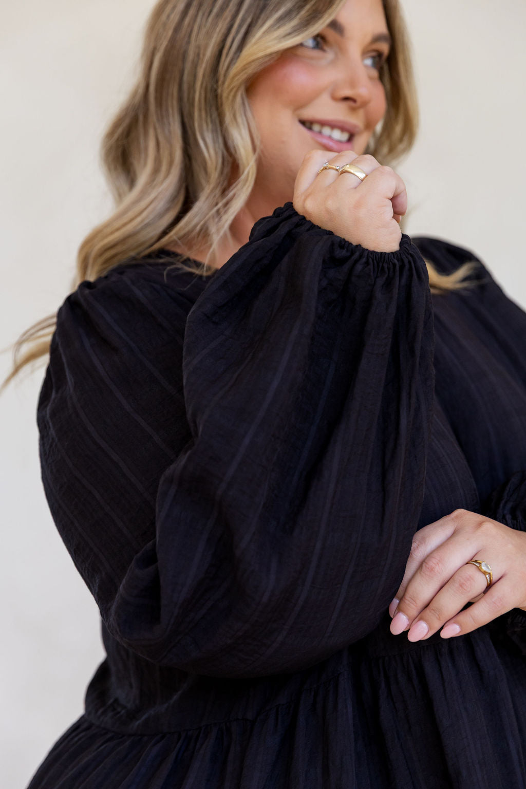 Long Sleeve Greta Midi Dress in Black