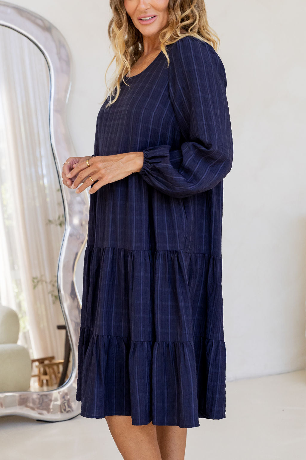 Long Sleeve Greta Midi Dress in Navy