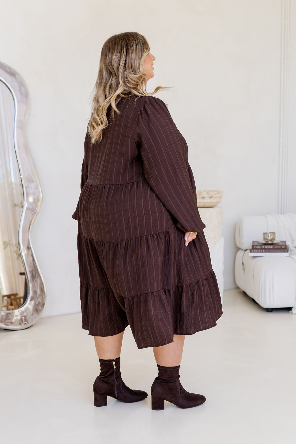 Long Sleeve Greta Midi Dress in Chocolate