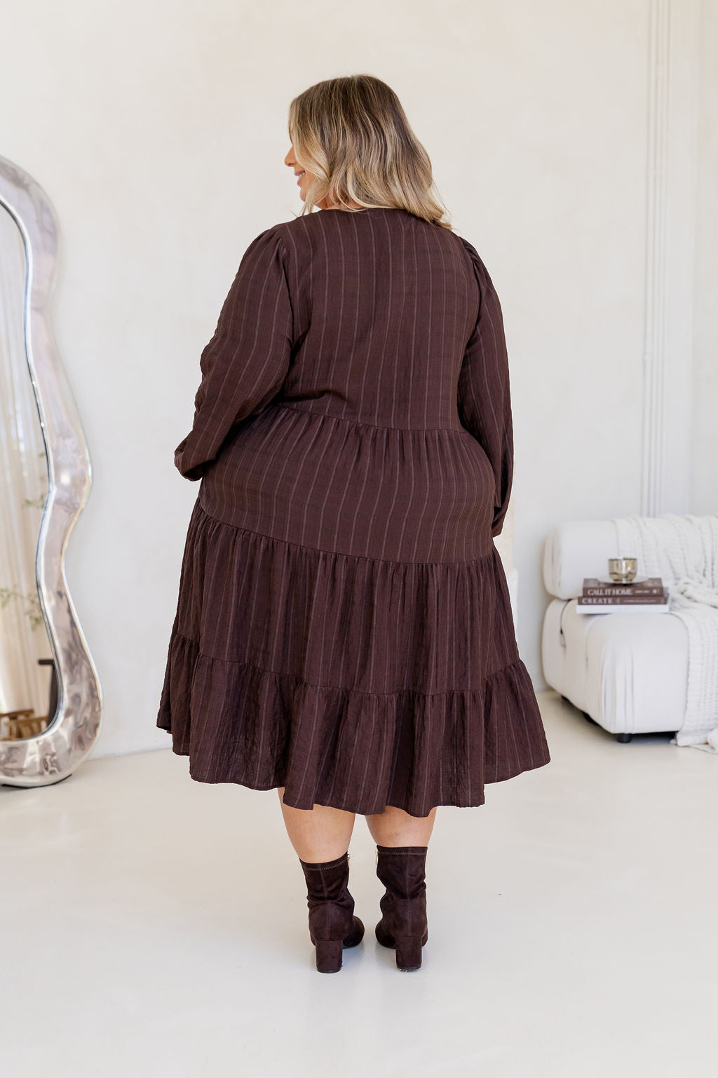 Long Sleeve Greta Midi Dress in Chocolate