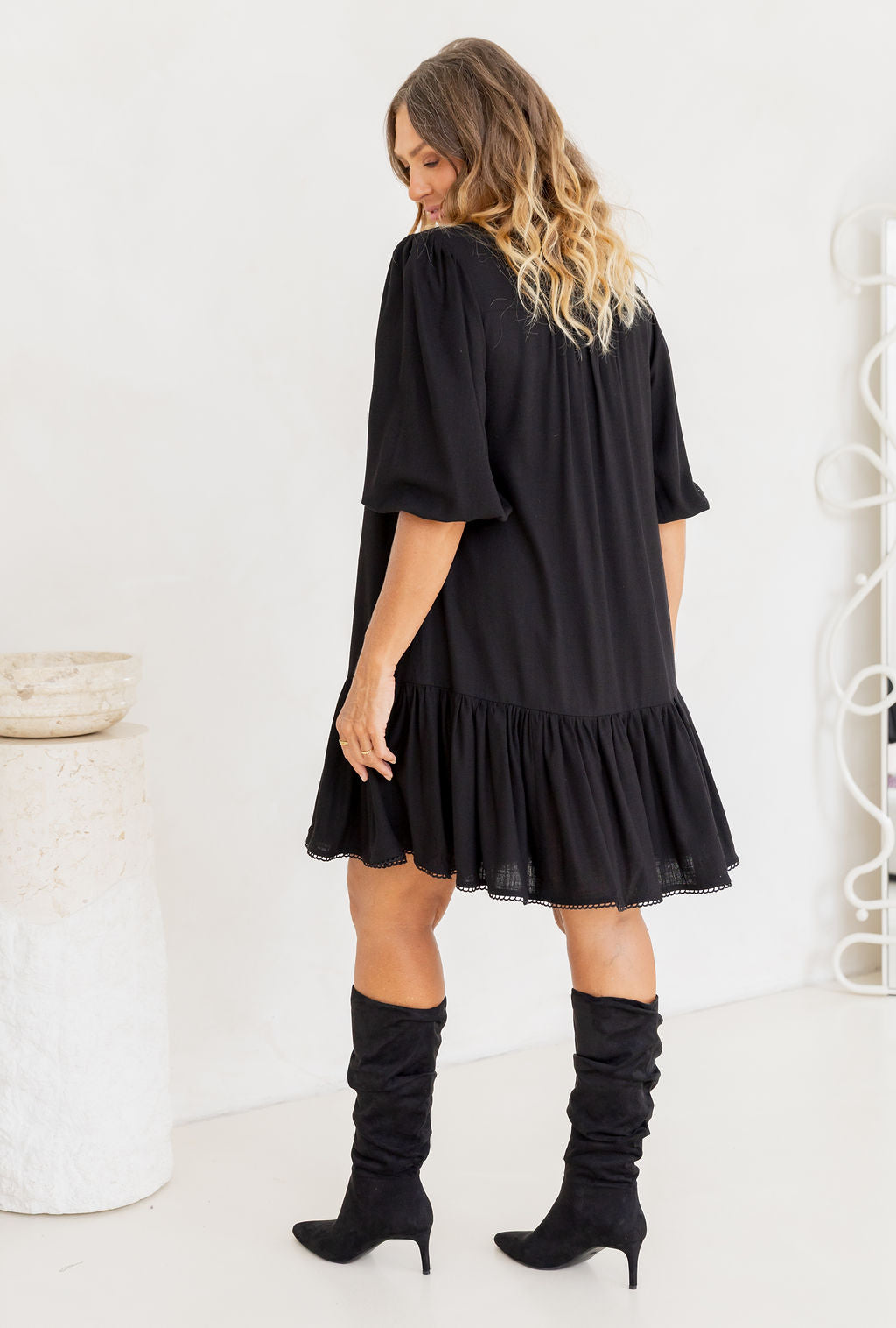Kira Linen Blend Dress in Black