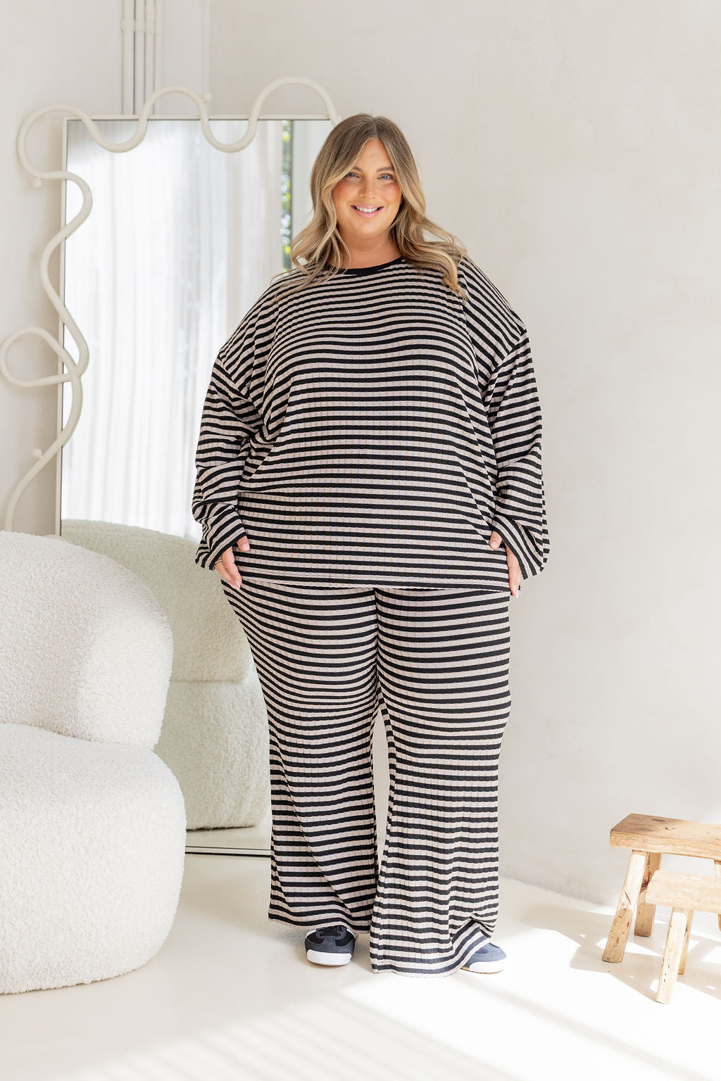 Henry Lounge Knit Pant in Black/Grey Stripe