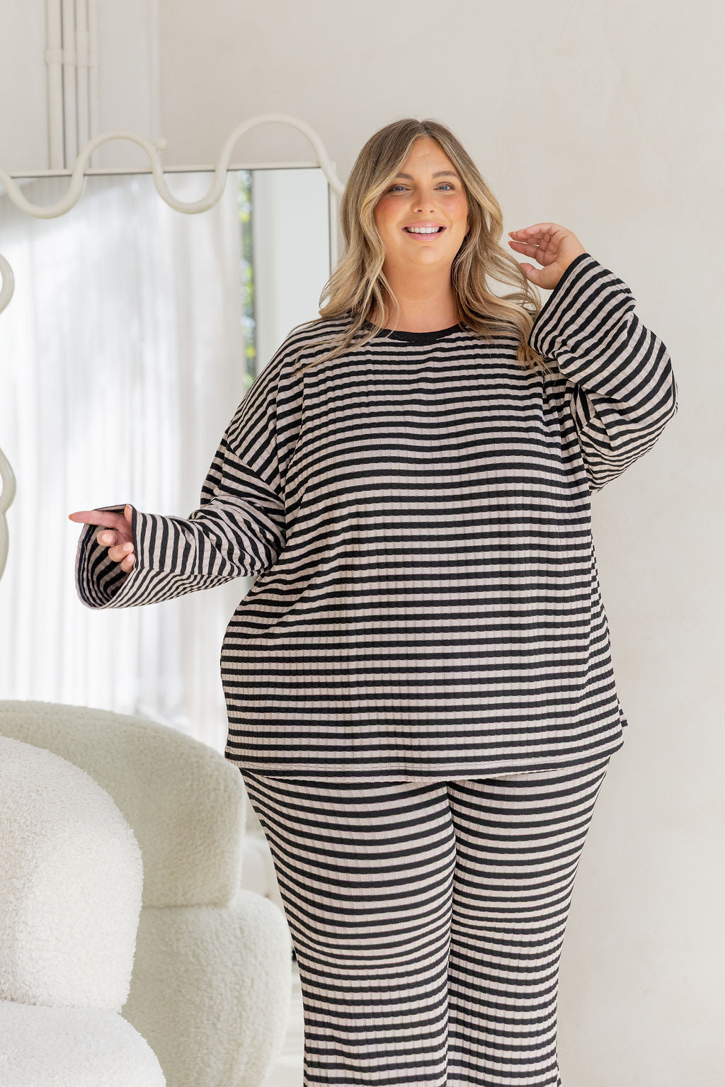 Henry Lounge Knit Top in Black/Grey Stripe