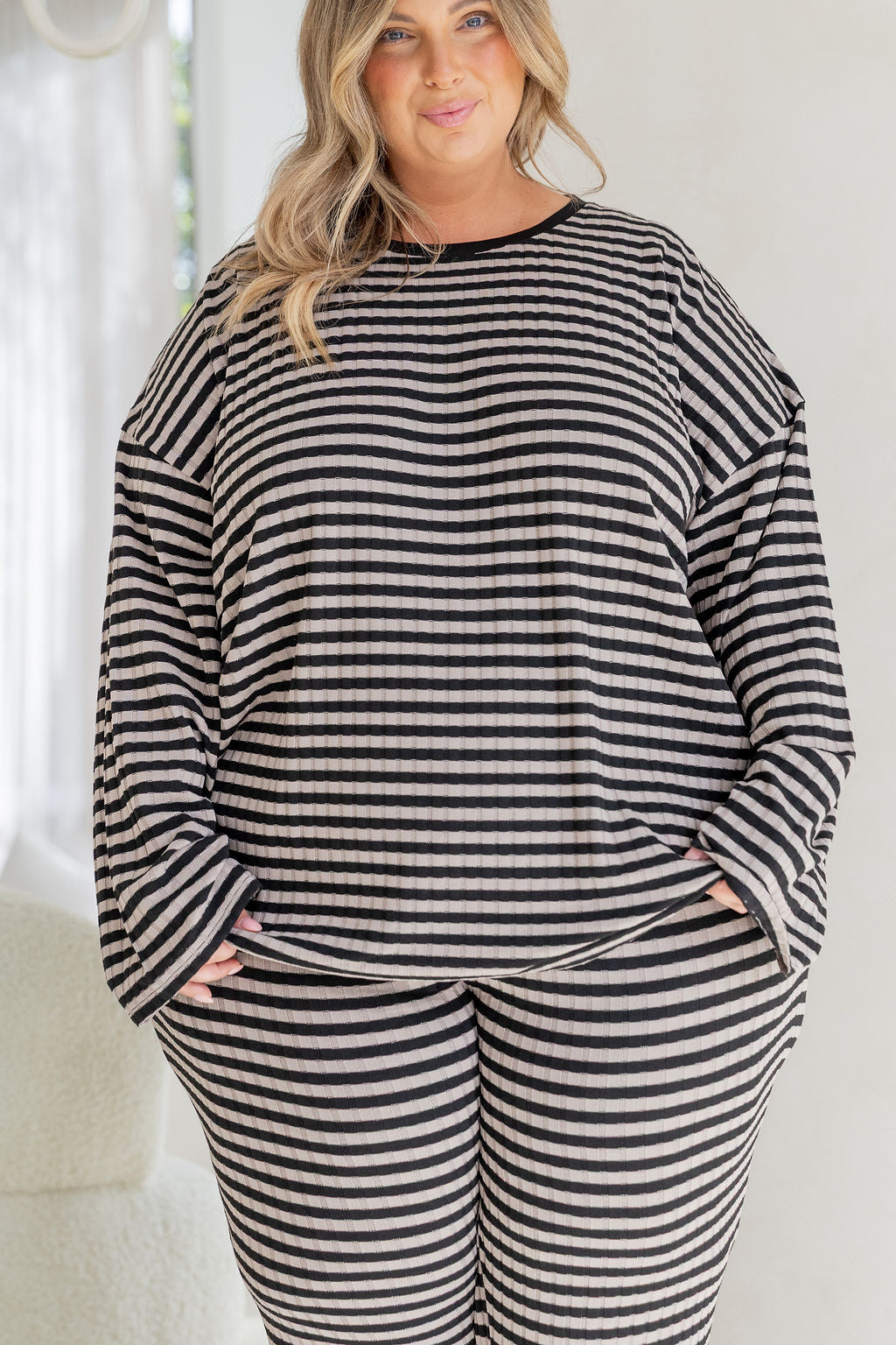 Henry Lounge Knit Top in Black/Grey Stripe