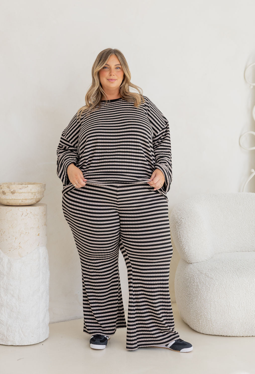 Henry Lounge Knit Pant in Black/Grey Stripe