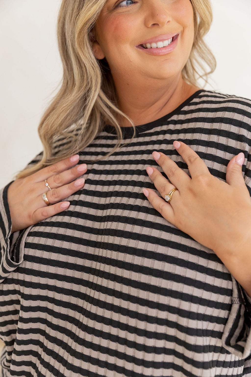 Henry Lounge Knit Top in Black/Grey Stripe