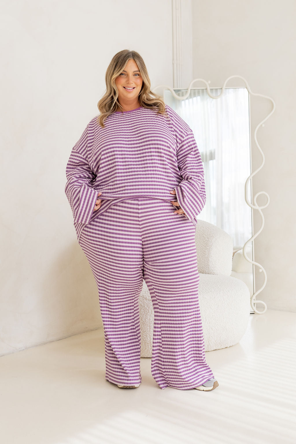 Henry Lounge Knit Pant in Purple/Lilac Stripe