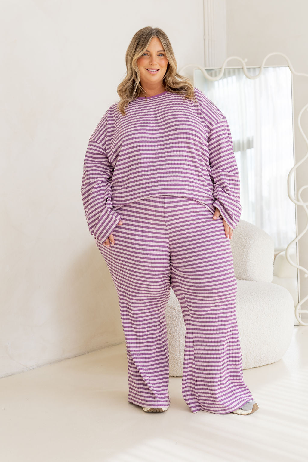 Henry Lounge Knit Top in Purple/Lilac Stripe