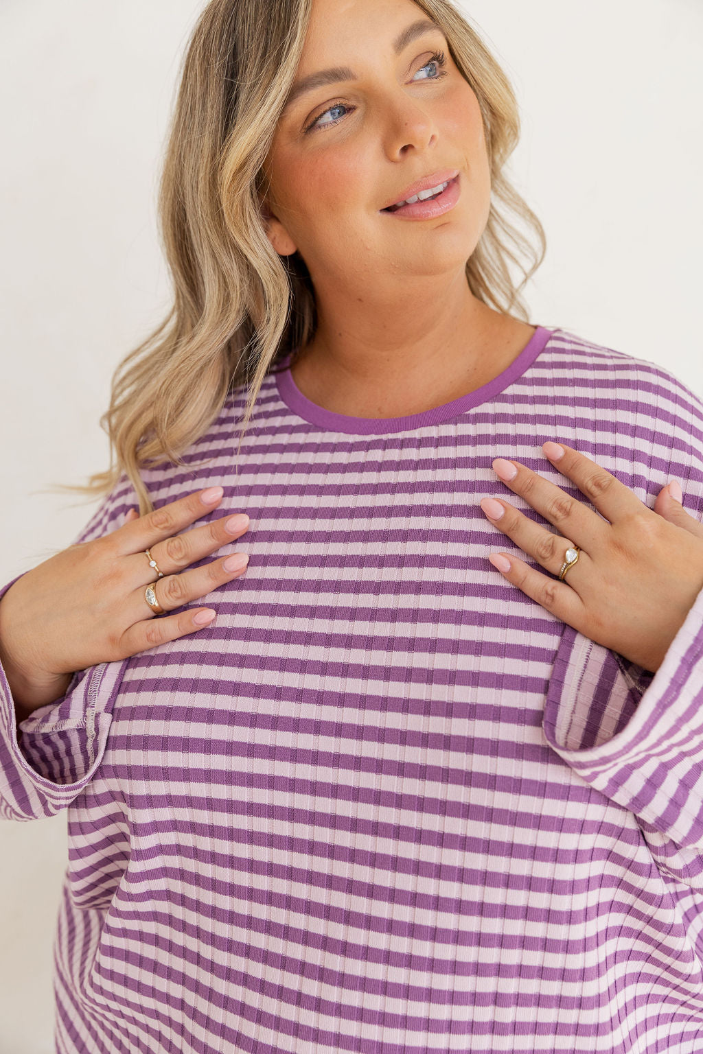 Henry Lounge Knit Top in Purple/Lilac Stripe