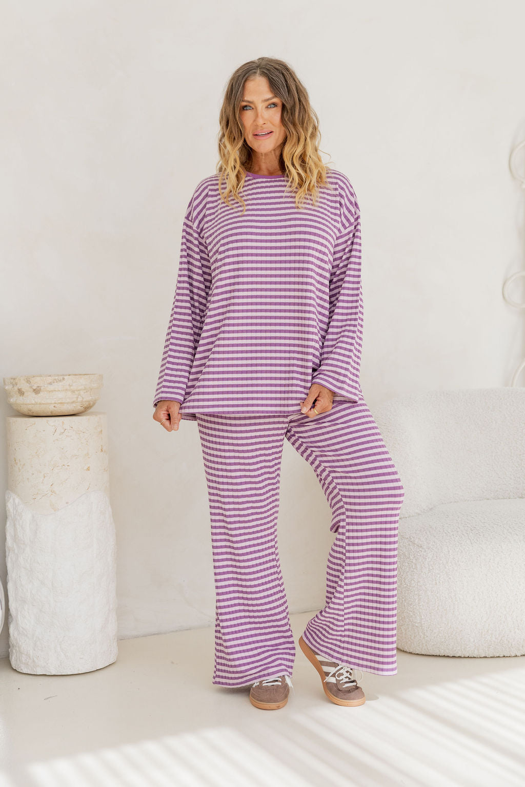 Henry Lounge Knit Pant in Purple/Lilac Stripe