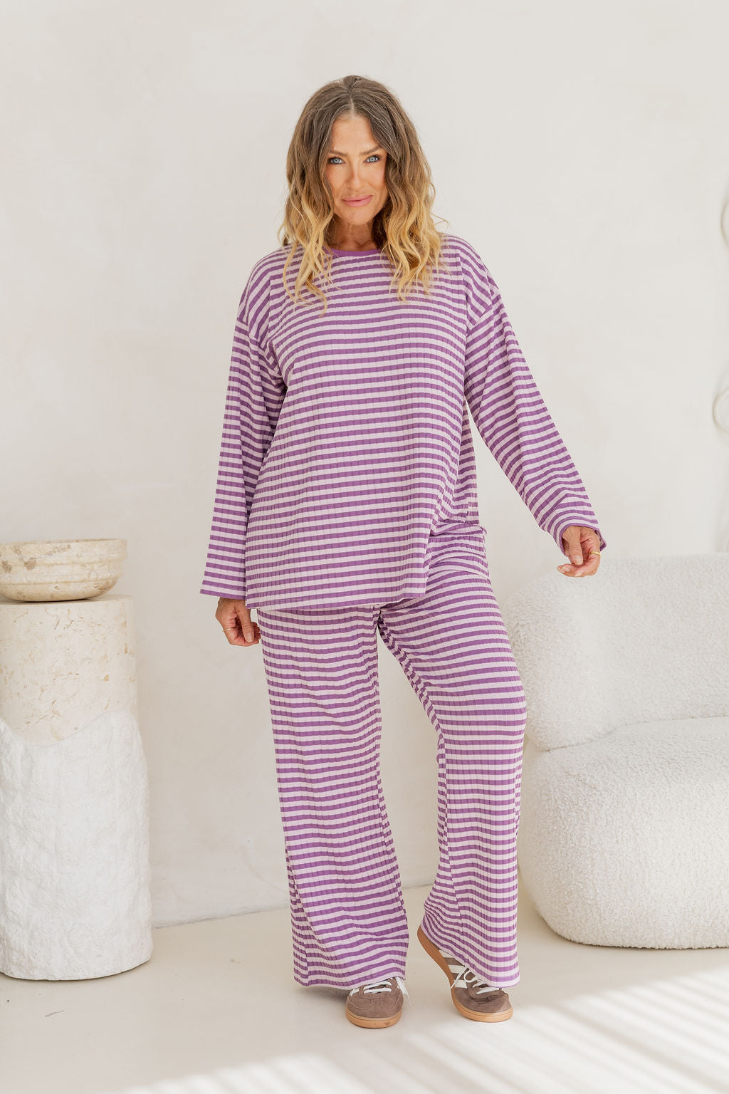 Henry Lounge Knit Top in Purple/Lilac Stripe