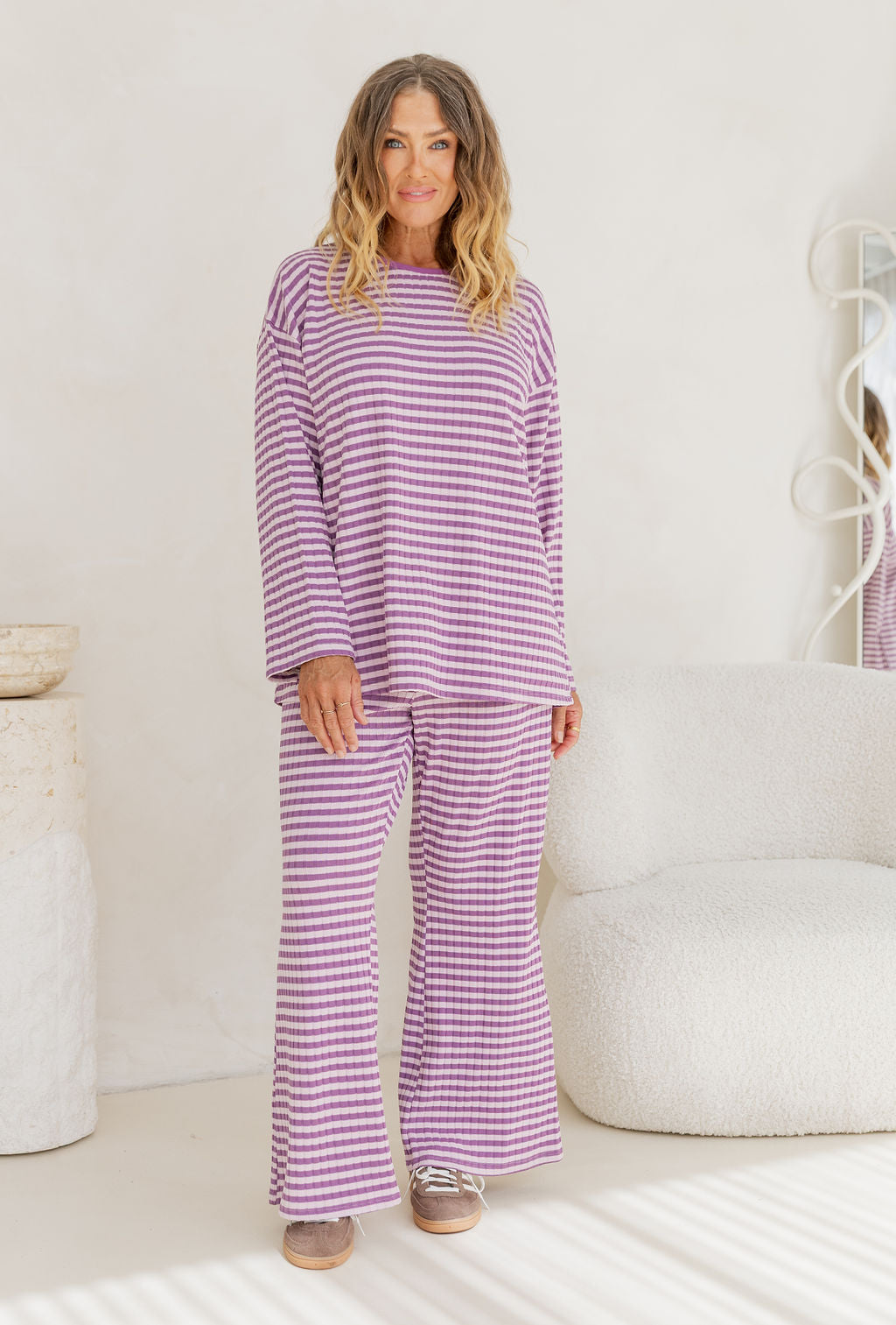 Henry Lounge Knit Pant in Purple/Lilac Stripe