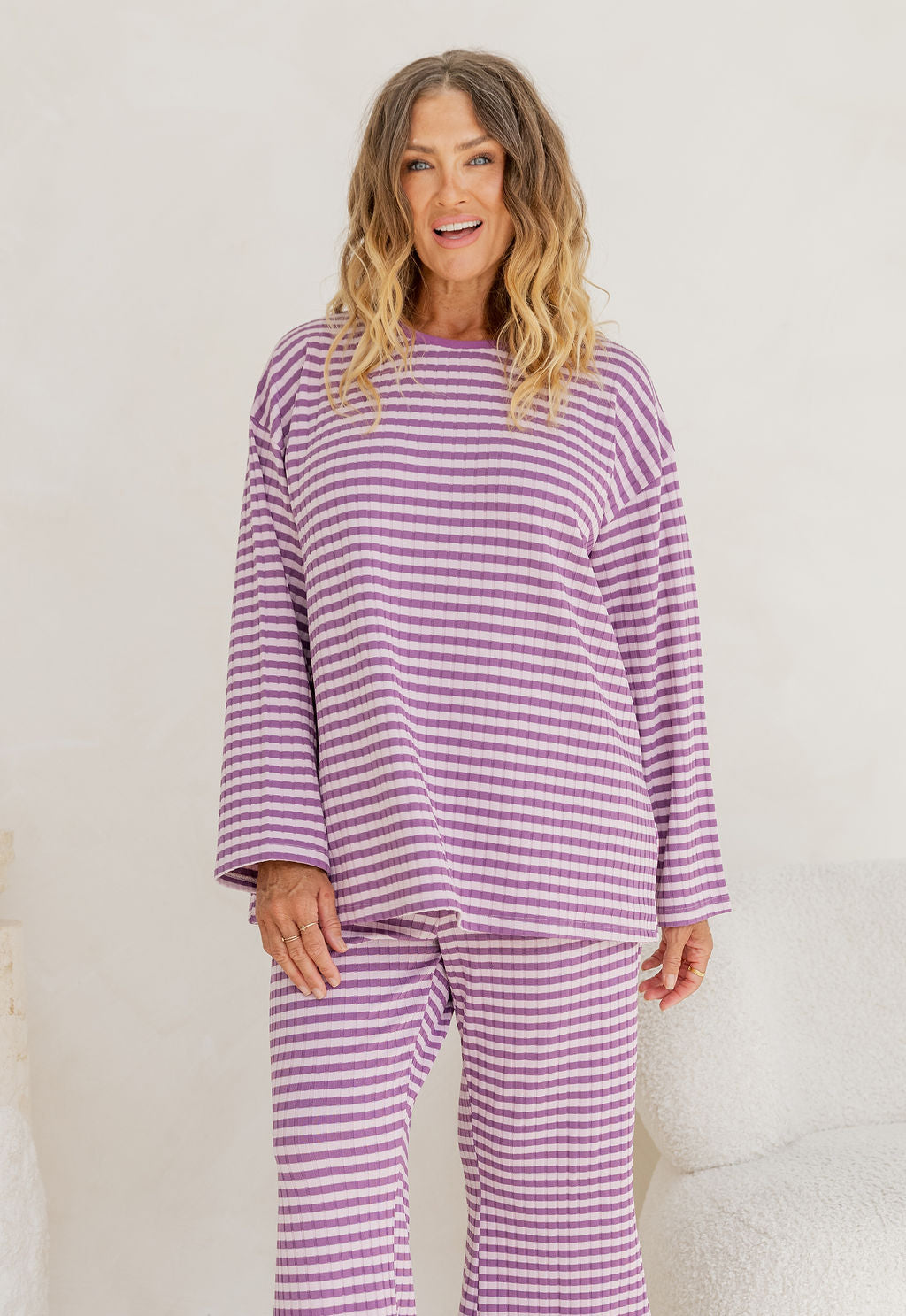 Henry Lounge Knit Top in Purple/Lilac Stripe